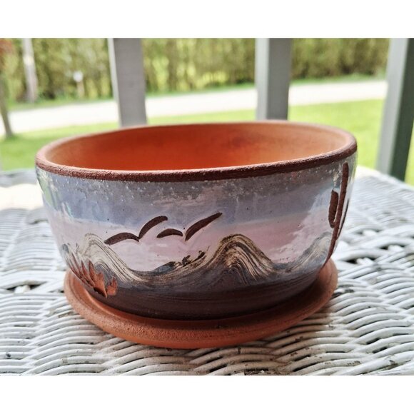 Vintage Gordon Pottery Planter Southwest Hand Crafted With Desert Landscape Desi - Picture 4 of 7